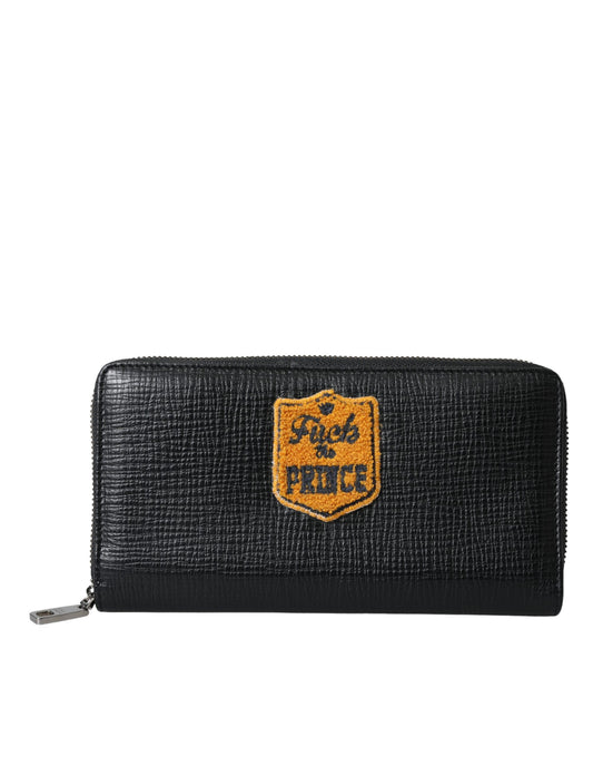 Portafoglio continentale Dolce &amp; Gabbana con cerniera e logo in pelle nera
