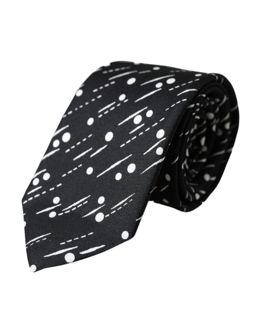 Cravatta regolabile Dolce &amp; Gabbana in seta nera a pois 100%