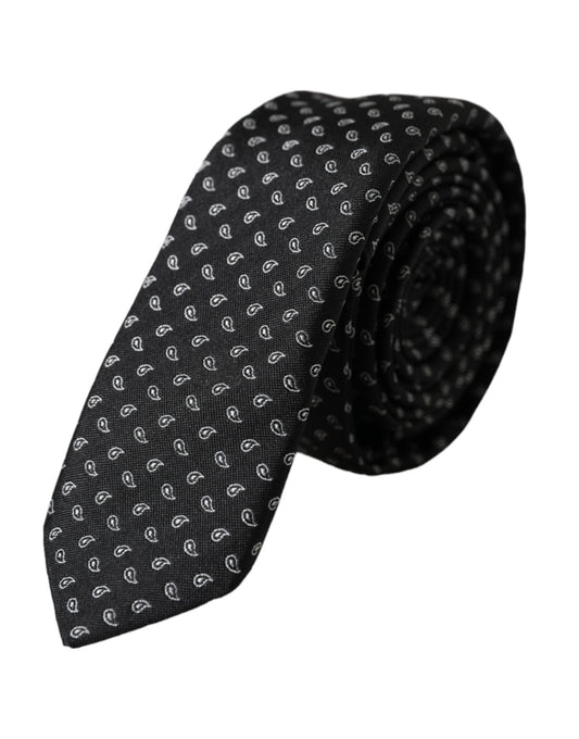 Cravatta da uomo regolabile in seta con motivo jacquard nero Dolce &amp; Gabbana