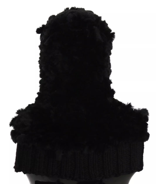 Sciarpa con cappuccio in cashmere e pelliccia di volpe argentata nera Dolce &amp; Gabbana
