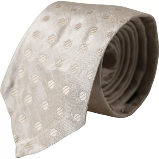 Cravatta da uomo classica regolabile in seta a pois beige Dolce &amp; Gabbana