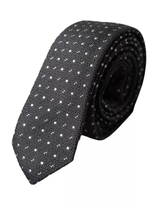 Cravatta da uomo regolabile in seta a pois neri Dolce &amp; Gabbana