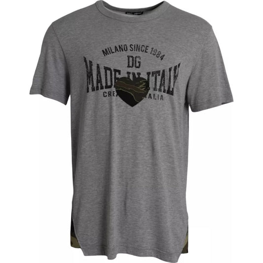T-shirt girocollo in cotone con stampa grafica grigia Dolce &amp; Gabbana