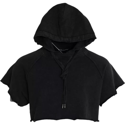 T-shirt corta con cappuccio e maniche corte in cotone nero Dolce &amp; Gabbana