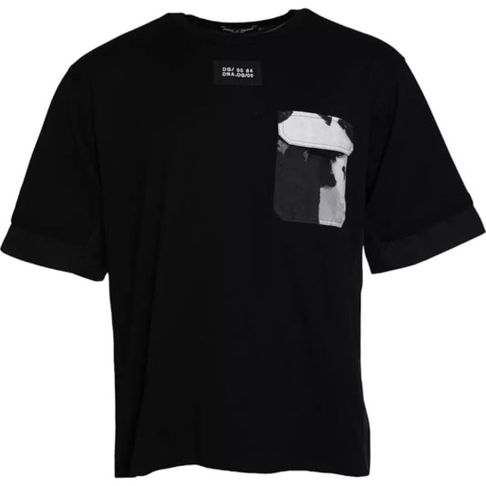 T-shirt da uomo Dolce &amp; Gabbana in cotone nero con tasca e maniche corte