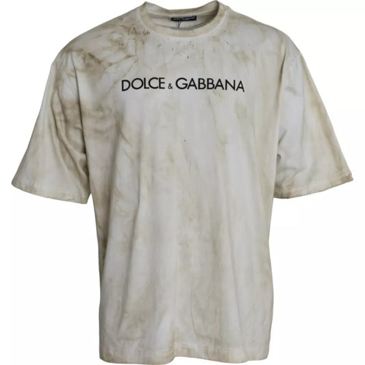 T-shirt girocollo in cotone con logo Dolce &amp; Gabbana Off White
