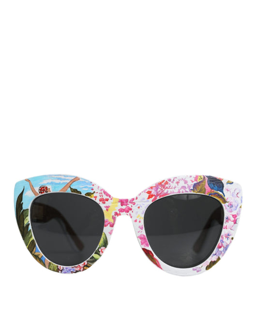 Occhiali da sole Dolce &amp; Gabbana multicolor in legno e cristallo con montatura in ottone e motivo floreale dipinto a mano