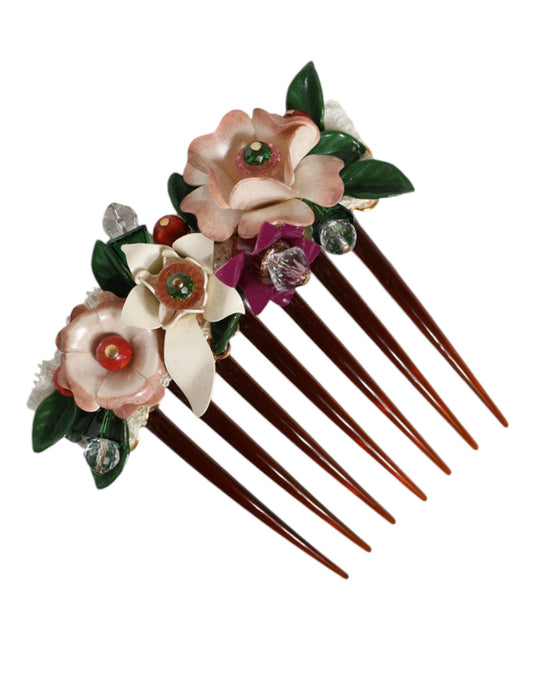Pettine per capelli da donna Dolce &amp; Gabbana in plastica marrone con cristalli floreali