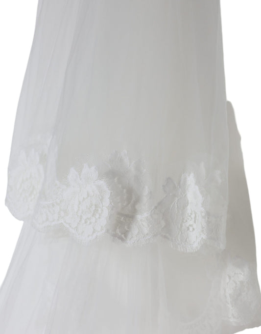 Velo da sposa lungo fino al pavimento in nylon con pizzo floreale bianco Dolce &amp; Gabbana
