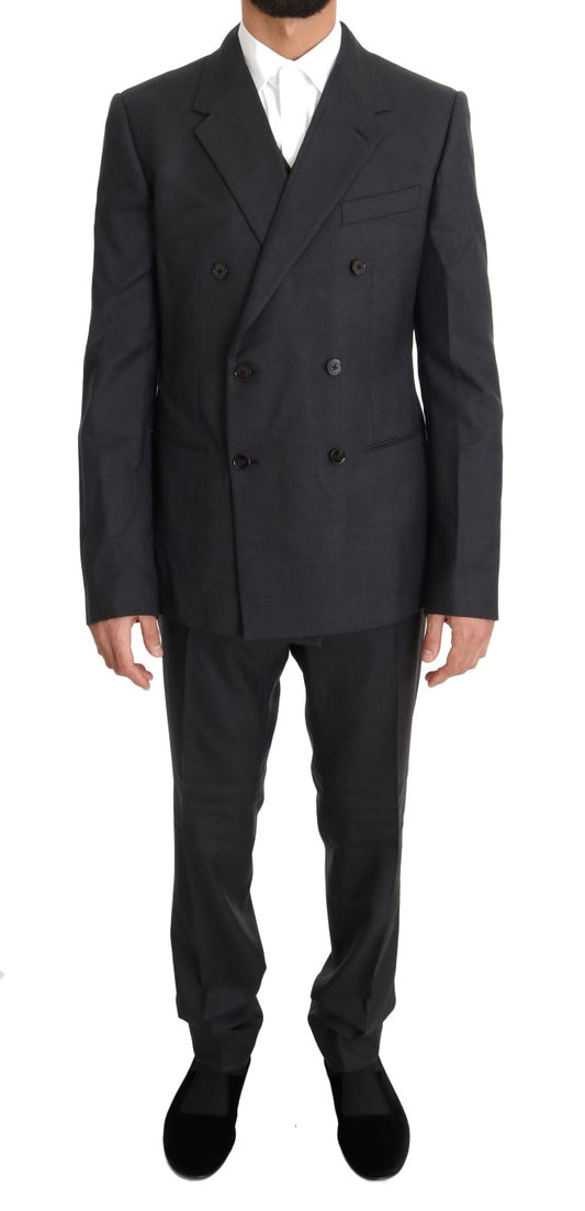 Abito doppiopetto in lana e seta grigio elegante Dolce &amp; Gabbana