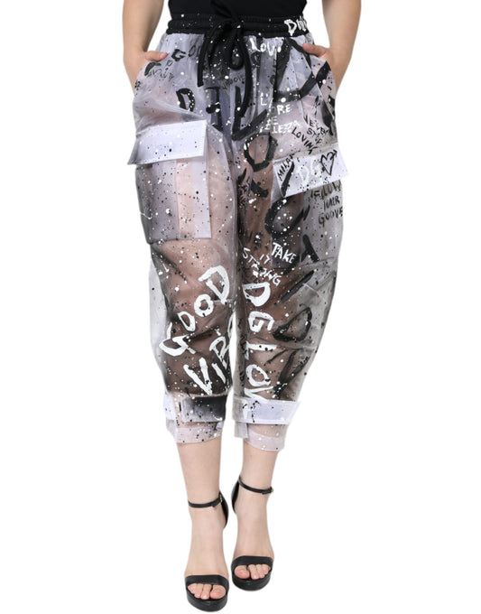 Pantaloni cargo cropped Dolce &amp; Gabbana bianchi con logo trasparente
