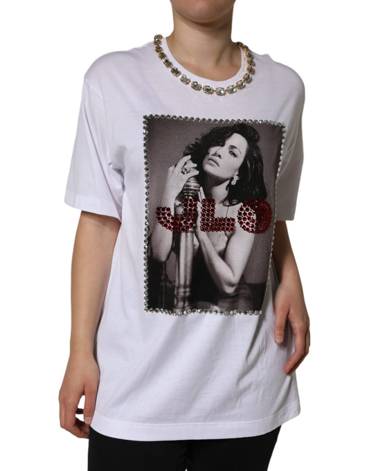 Camiseta estampada con escote de cristal blanco de Dolce &amp; Gabbana