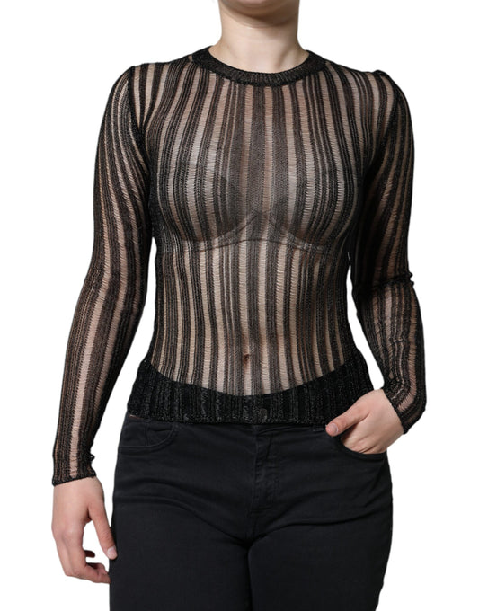 Maglia a maniche lunghe trasparente a righe nere Dolce &amp; Gabbana