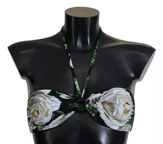 Dolce &amp; Gabbana - Costume da bagno bikini con scollo a V e stampa floreale nera