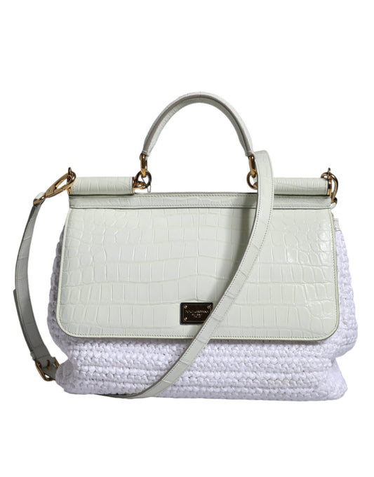 Borsa a tracolla SICILY in pelle rafia bianca Dolce &amp; Gabbana