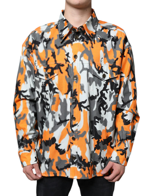 Chaqueta vaquera de algodón con cuello y estampado de camuflaje multicolor de Dolce &amp; Gabbana