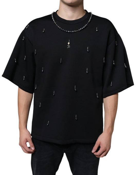 T-shirt Dolce &amp; Gabbana con collana in poliestere nero decorata