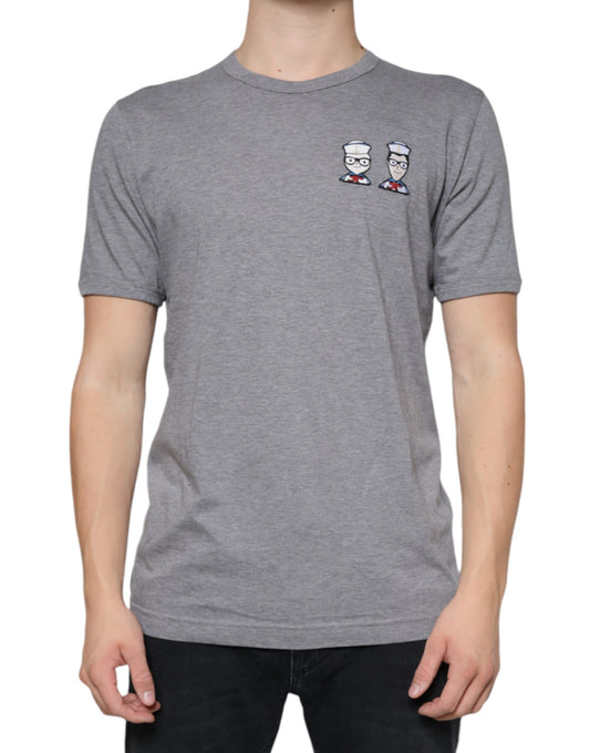 T-shirt a maniche corte in cotone grigio #DGFamily di Dolce &amp; Gabbana