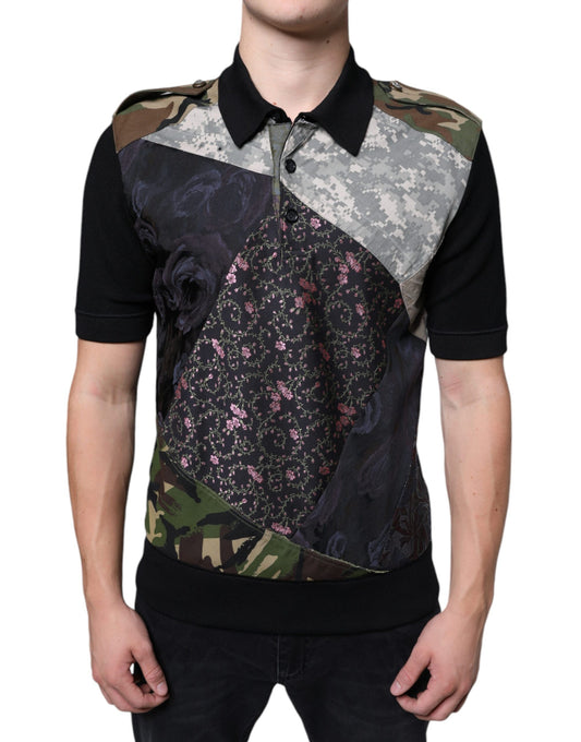 Polo de seda con parches de camuflaje multicolor de Dolce &amp; Gabbana