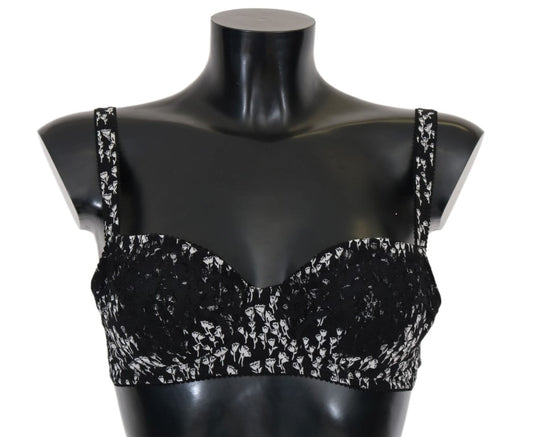Dolce &amp; Gabbana - Elegante sujetador de seda con encaje floral negro