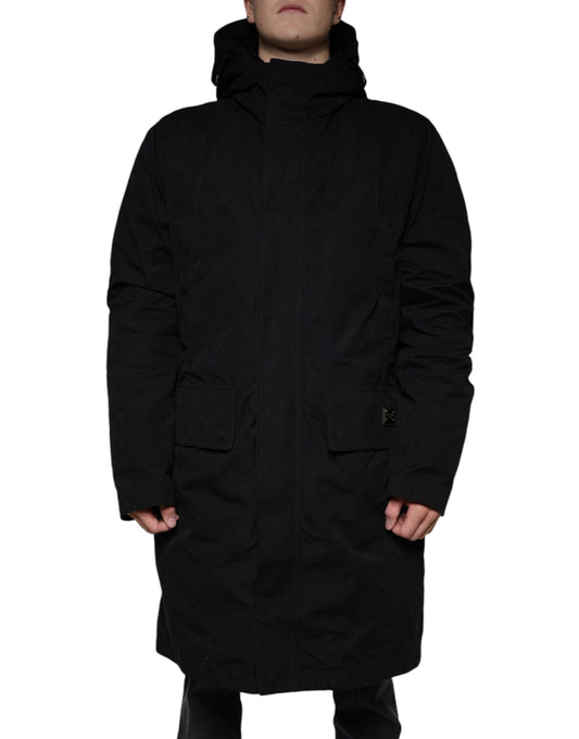 Giacca trench in cotone con cappuccio nero Dolce &amp; Gabbana