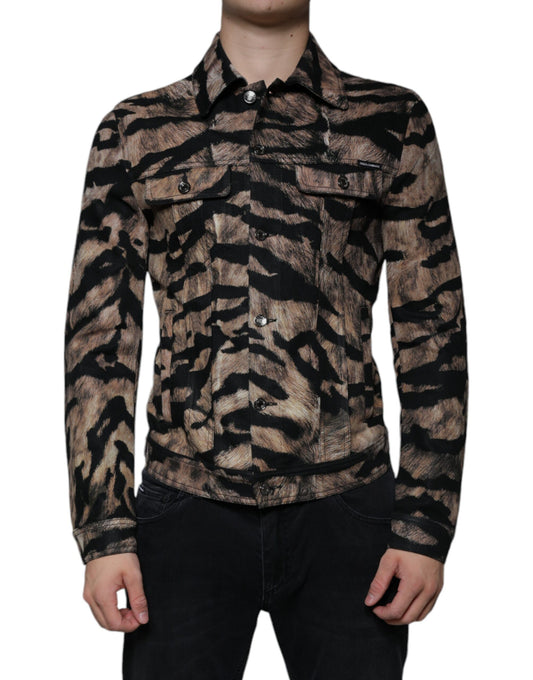 Chaqueta con cuello abotonado y estampado de tigre marrón de Dolce &amp; Gabbana