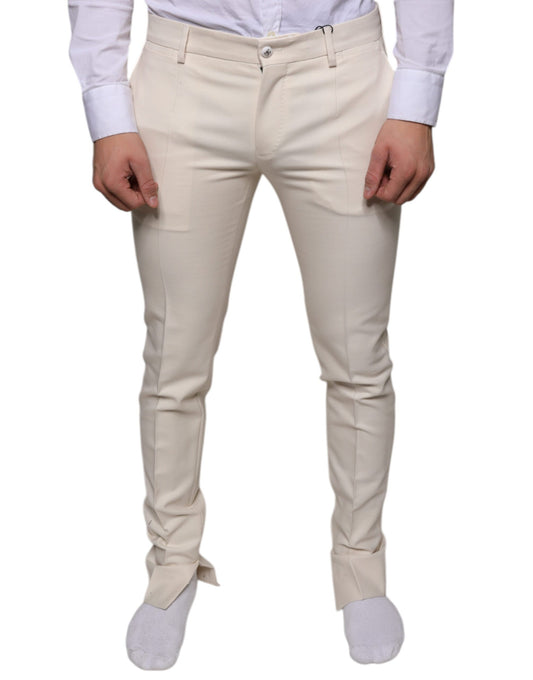 Pantalones chinos ajustados de lana en blanco roto de Dolce &amp; Gabbana