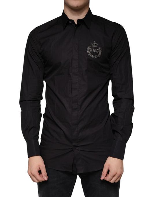 Camisa de vestir Dolce &amp; Gabbana con corona negra bordada en oro