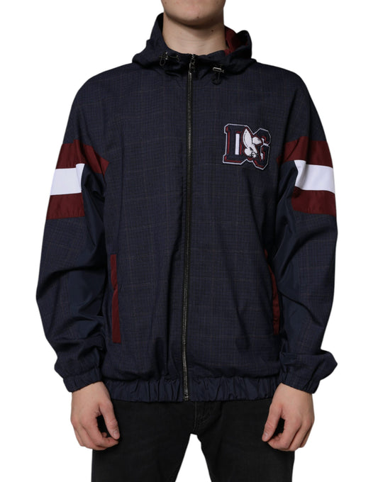 Bomber da uomo con cappuccio e zip intera con logo blu Dolce &amp; Gabbana