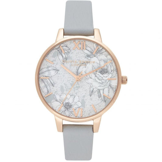 Reloj de cuero gris Olivia Burton