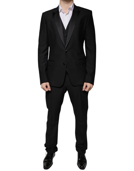 Abito formale slim fit Dolce &amp; Gabbana in lana nera, 3 pezzi