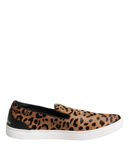 Dolce &amp; Gabbana Scarpe da ginnastica da uomo in pelle di vitello marrone con pelliccia leopardata