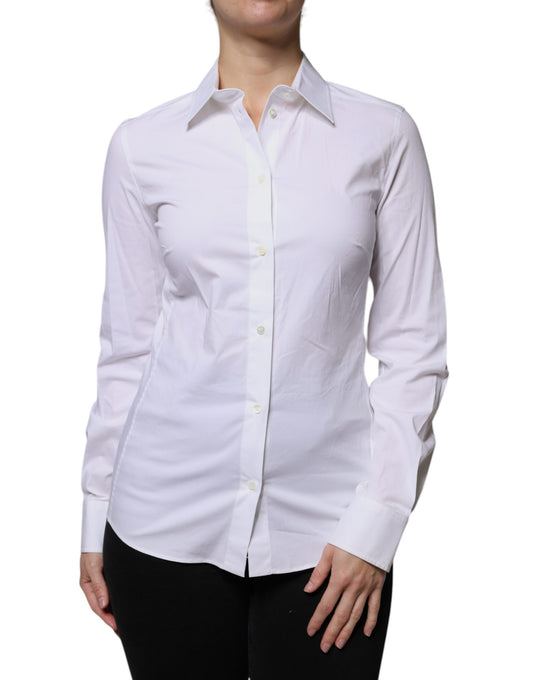 Dolce &amp; Gabbana - Top camicia a maniche lunghe con colletto in cotone bianco