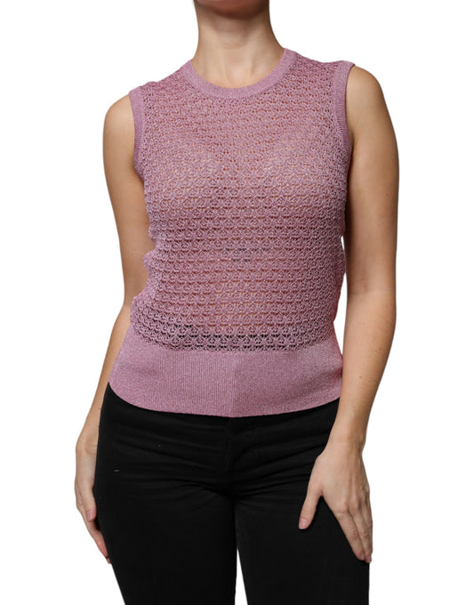 Top sin mangas transparente de malla rosa de Dolce &amp; Gabbana