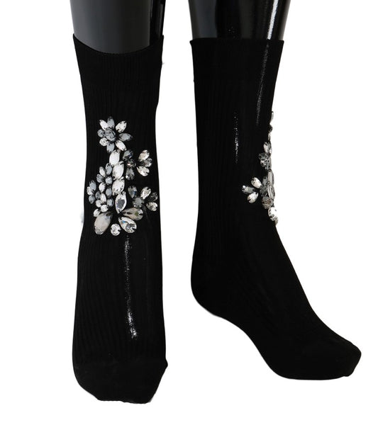 Medias de punto negras con adornos de cristal de Dolce &amp; Gabbana