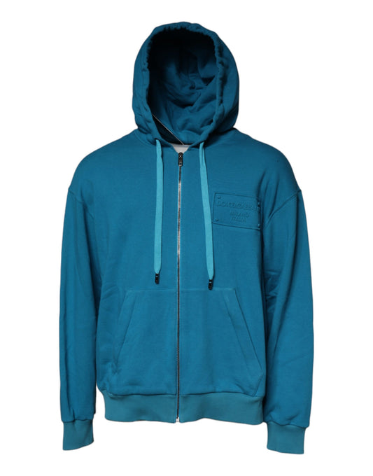 Felpa con cappuccio in cotone con logo blu Dolce &amp; Gabbana