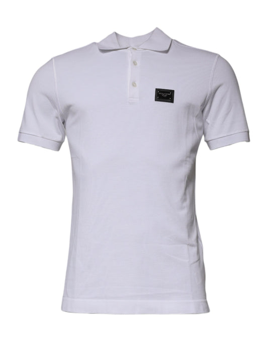 Polo de algodón blanco con cuello y placa del logotipo de Dolce &amp; Gabbana