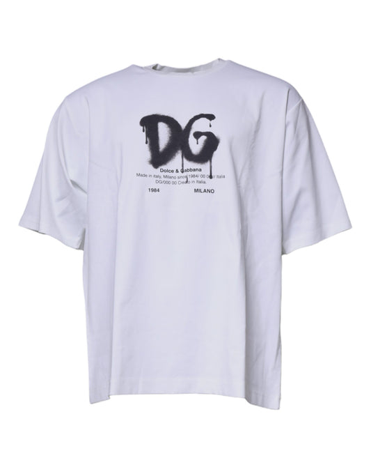 Camiseta blanca de algodón con cuello redondo y logotipo DG de Dolce &amp; Gabbana