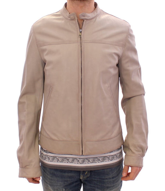 Giacca in pelle di agnello beige elegante Dolce &amp; Gabbana