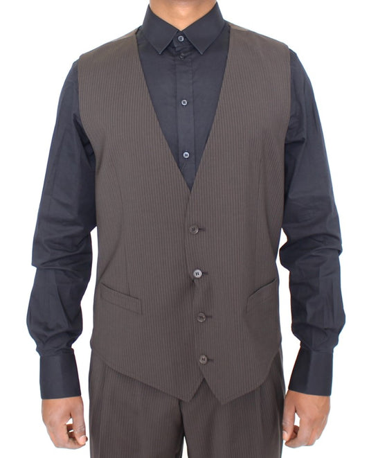 Dolce &amp; Gabbana Elegante Gilet in Lana a Righe Marrone