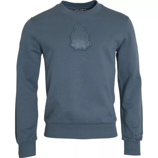 Dolce &amp; Gabbana Maglione girocollo da uomo in cotone blu con logo applicato