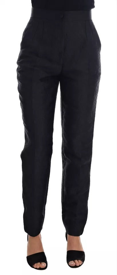 Pantalones de cintura alta con brocado floral negro de Dolce &amp; Gabbana