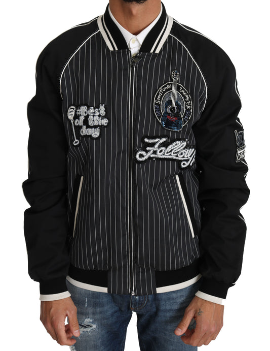 Elegante bomber nero con paillettes Dolce &amp; Gabbana