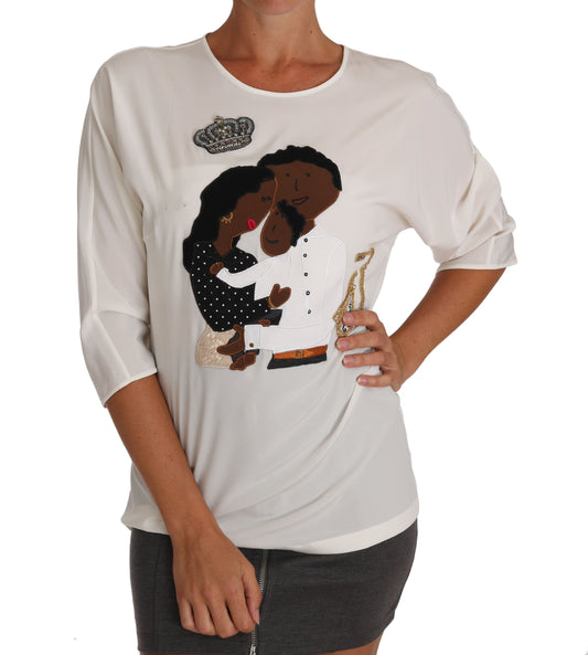 Elegante blusa girocollo in misto seta Dolce &amp; Gabbana