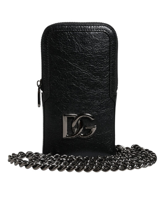 Borsa a tracolla con catena in pelle nera Dolce &amp; Gabbana