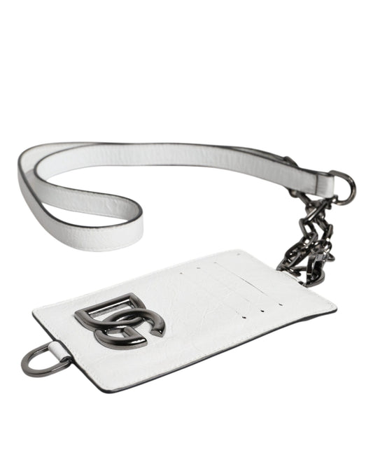 Cartera portatarjetas con logotipo y cordón de piel de becerro blanca de Dolce &amp; Gabbana