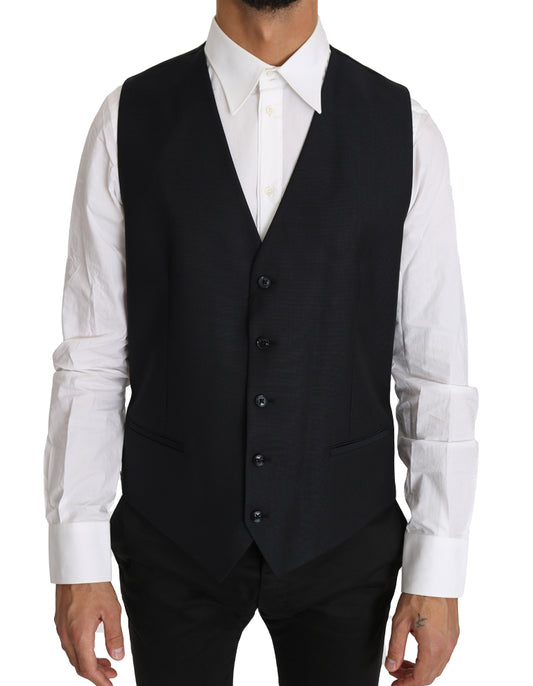 Gilet elegante in lana e seta grigio slim-fit di Dolce &amp; Gabbana