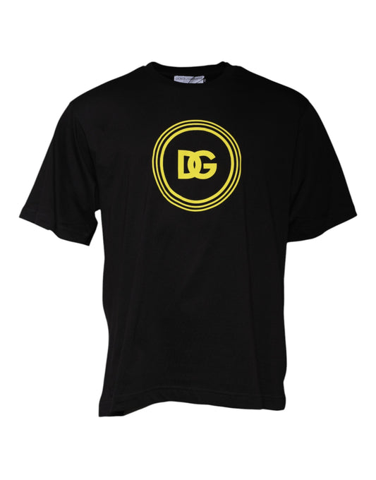 Camiseta de algodón con cuello redondo y estampado de logotipo negro de Dolce &amp; Gabbana