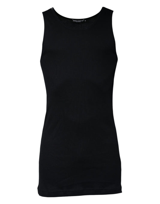 T-shirt senza maniche con scollo rotondo in cotone nero Dolce &amp; Gabbana