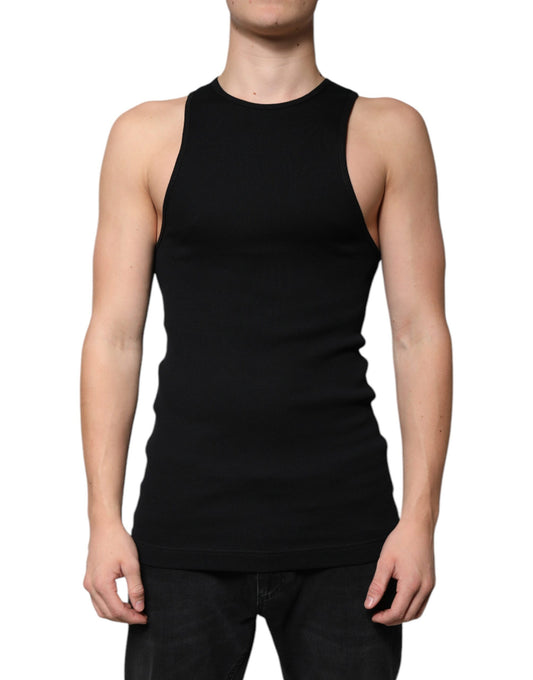T-shirt senza maniche con scollo rotondo in cotone nero Dolce &amp; Gabbana